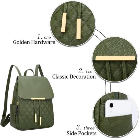 Quilted Trendy Leather Backpack Purse for Women and Ladies Shoulder - Picture 3 of 6